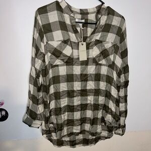 NWT Lucky‎ Brand Womens Green Plaid Flannel Popover Shirt Small Boho Country